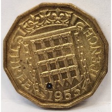 GREAT BRITAIN UK 1953 . THREEPENCE . VARIETY . SPOTS ON OBVERSE